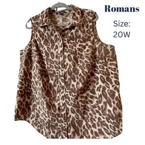 🚨Roman's Leopard Brown Blouse Sleeveless Size 20W. P2P:25” L:30”